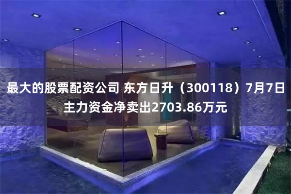 最大的股票配资公司 东方日升(300118)7月7日主力资金净卖出2703.86万元