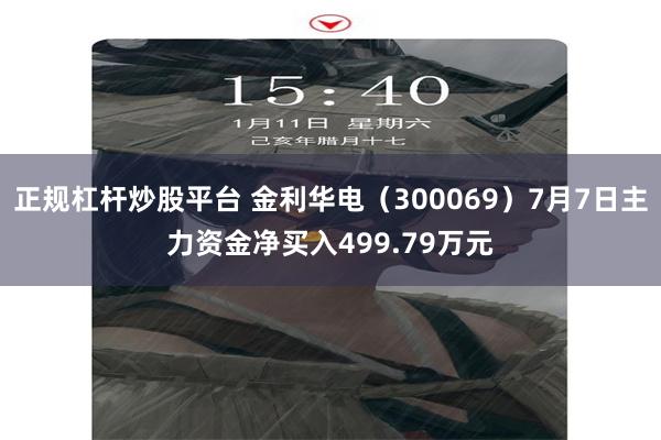 正规杠杆炒股平台 金利华电（300069）7月7日主力资金净买入499.79万元