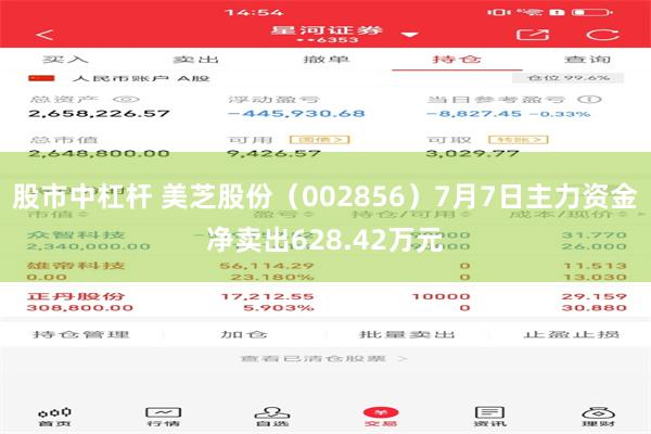 股市中杠杆 美芝股份（002856）7月7日主力资金净卖出628.42万元
