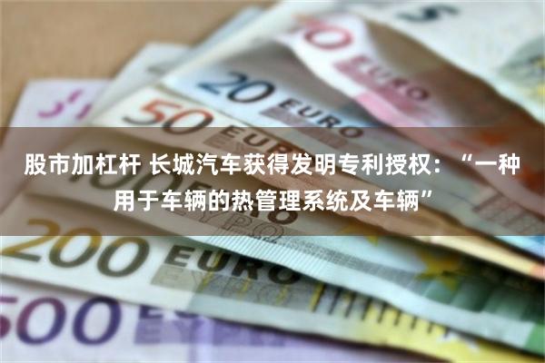股市加杠杆 长城汽车获得发明专利授权：“一种用于车辆的热管理系统及车辆”