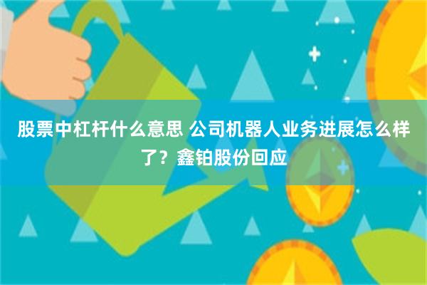 股票中杠杆什么意思 公司机器人业务进展怎么样了？鑫铂股份回应